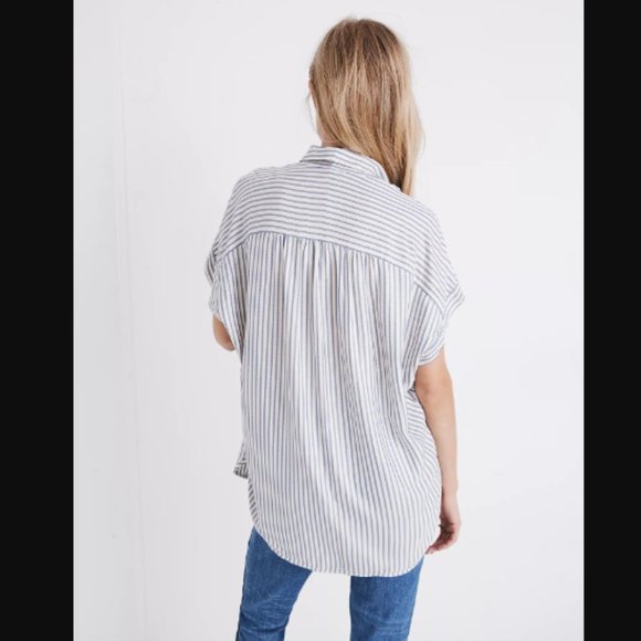 Women S Madewell Central Shirt in Dalton Stripe Blouse Viscose Button-Front Top - Picture 3 of 9